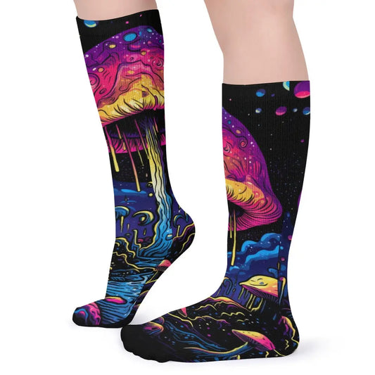 Blacklight Mushroom 5 Pack Sweat-Proof Odor-Resistant Breathable Large Socks Festival Drip