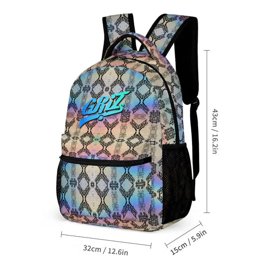 Griz Holographic Backpack with Free Lunchbox and Pencil Case Included Back to School 3pc Set Festival Drip