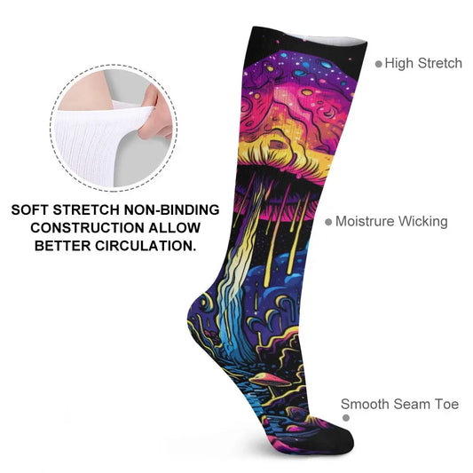 Blacklight Mushroom 5 Pack Sweat-Proof Odor-Resistant Breathable Large Socks Festival Drip