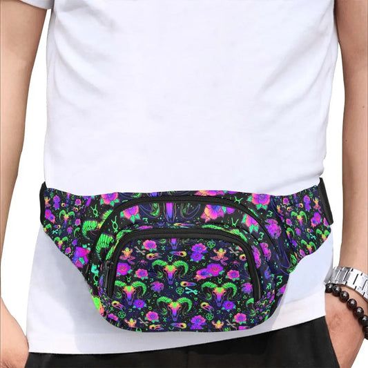 Ultimate Festival Fanny Pack Psychedelic Blacklight Glow Waist Travel Sling Bag for Men Women Unisex Festival Drip