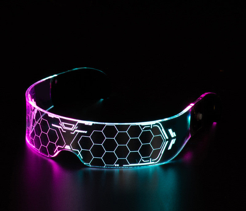 LED Programmable Rave Glasses worn at night club event