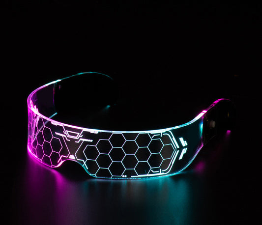LED Programmable Rave Glasses worn at night club event