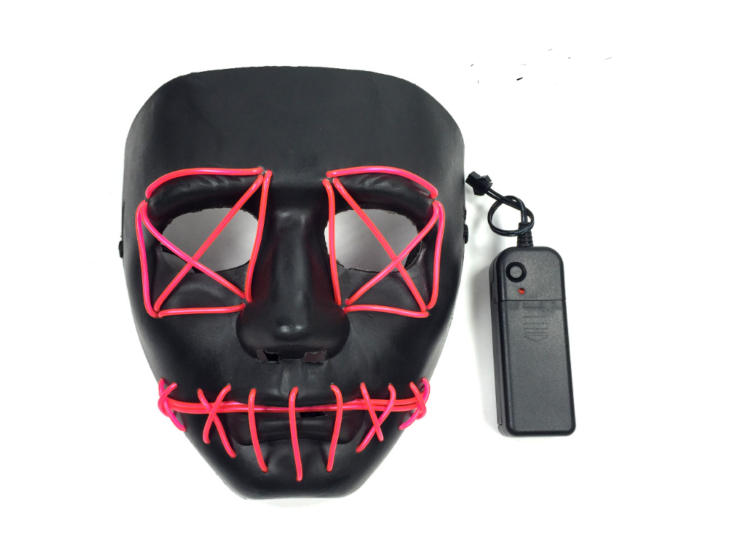Stitched X LED neon rave mask in pink with battery pack