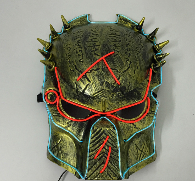 Gold Warrior LED rave mask with spiked gold finish and EL wire