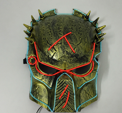Gold Warrior LED rave mask with spiked gold finish and EL wire