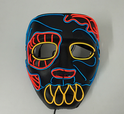 Fanged Skull LED neon rave mask with blue, red and yellow EL wire