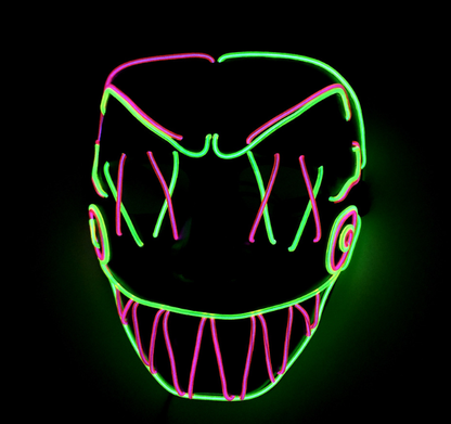 Fang Grin LED neon rave mask glowing in the dark