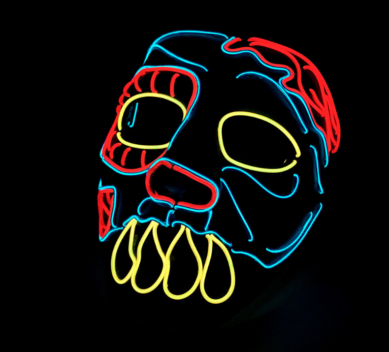 Fanged Skull LED neon rave mask glowing in the dark