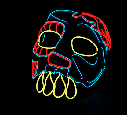 Fanged Skull LED neon rave mask glowing in the dark