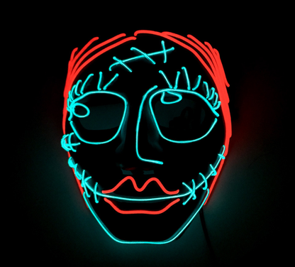 Ragdoll LED neon rave mask glowing in the dark
