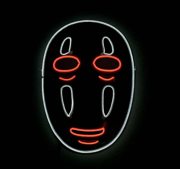 Silent Spirit LED neon rave mask glowing in the dark