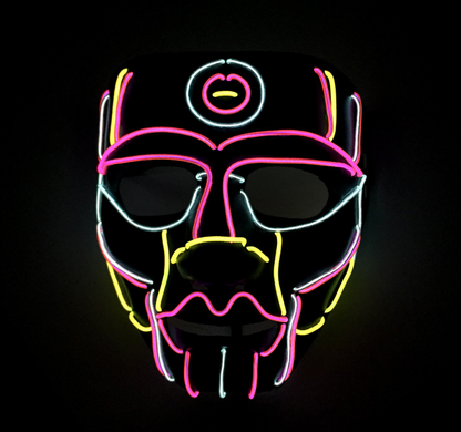 Tiki Totem LED neon rave mask glowing in the dark