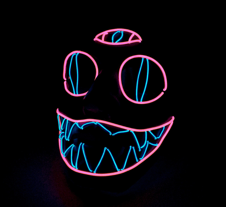 Third Eye LED neon rave mask glowing in the dark