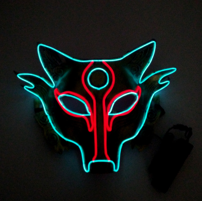 Neon Wolf LED neon rave mask glowing in the dark