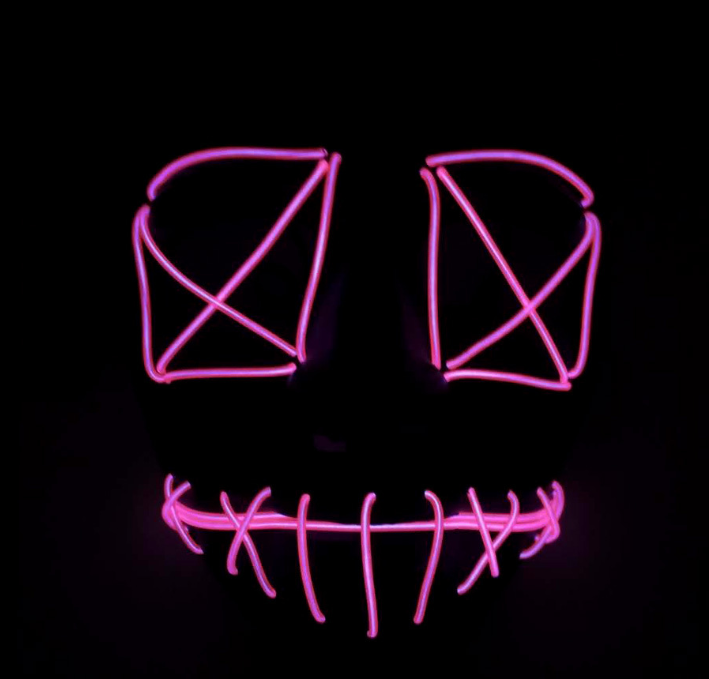 Stitched X LED neon rave mask glowing in the dark