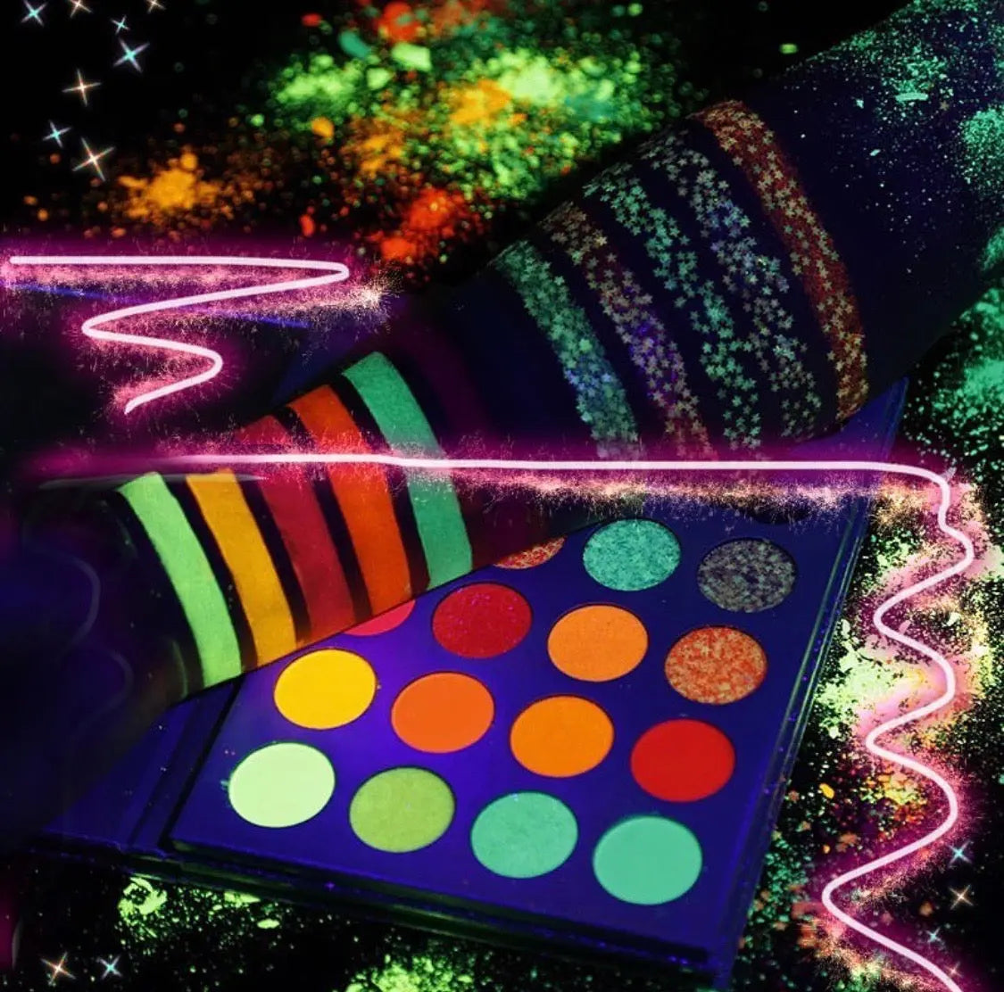 NEON LIGHTS (24PC) *BLACKLIGHT!* Pigment/Glitter Pallete! inkeddollcosmetics